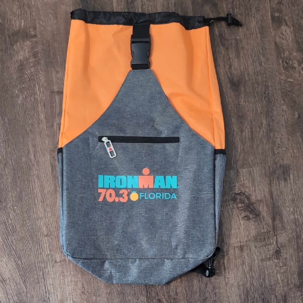 Ironman Orange and Gray Backpack with Roll-Top Closure